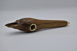 Smoking Pipe- Three-eyed Raven-Polished Solid Brass and Teak- Nipple Tip