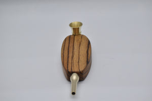 Smoking Pipe- Polished Solid Brass with Exotic Zebra Wood, Bullet Tip