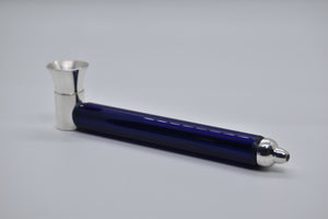 Smoking Pipe- Heavy Silver Plate with Electric Blue Borosilicate Glass, Nipple Tip