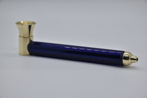 Smoking Pipe- Polished Solid Brass with Electric Blue Borosilicate Glass, Nipple Tip