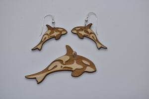 Mother Orca Tahlequah J-35 Natural with Sterling Silver Pendant & Earrings