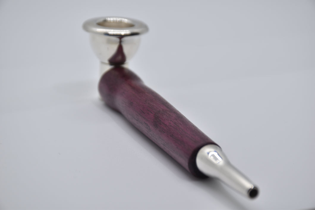 Smoking Pipe- Heavy Silver Plate with Exotic Purple Heart Wood, Bullet Tip